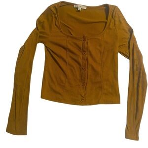 Tan Button Up Scoopneck Top Size Small